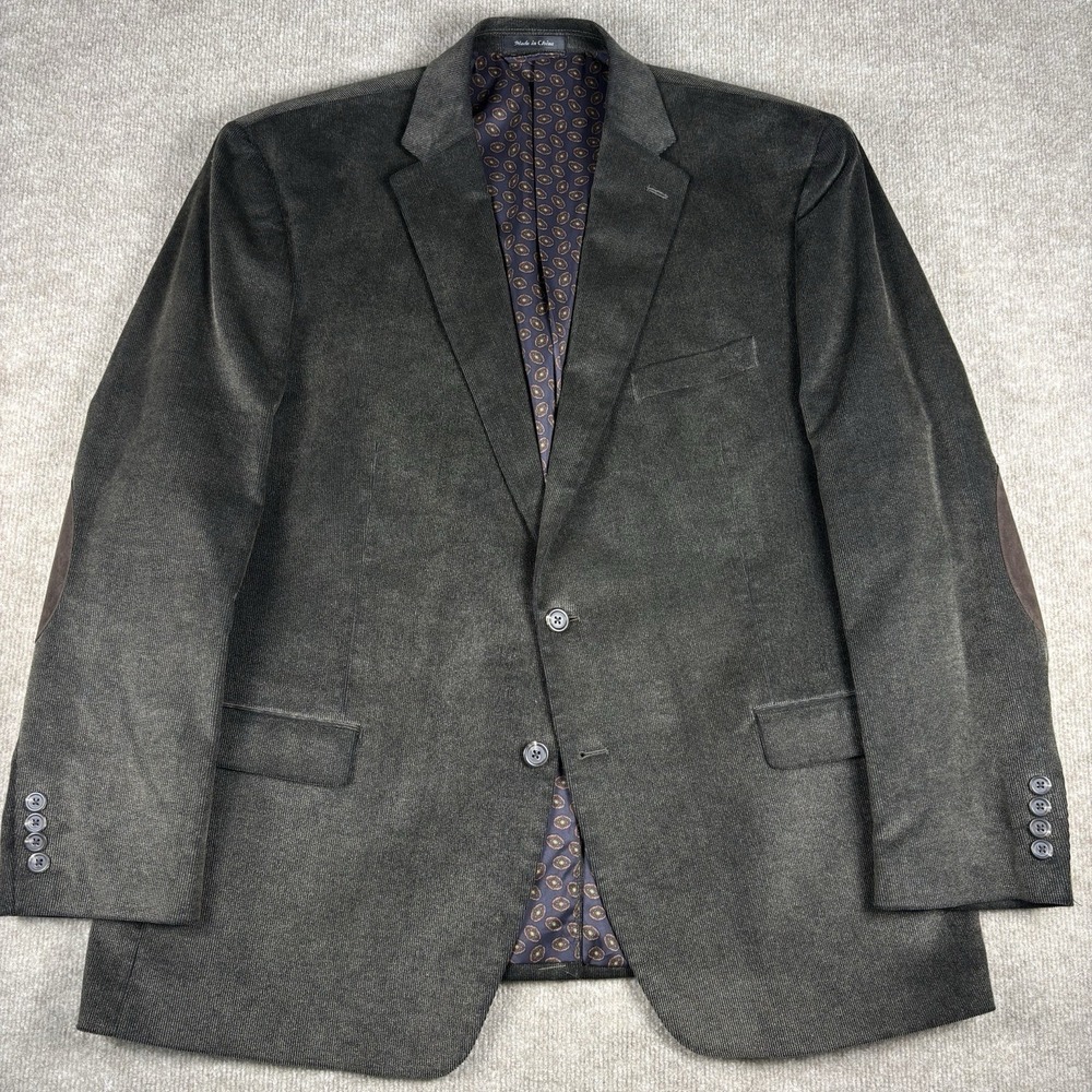 CHAPS Sport Coat Blazer Mens 48R Gray Elbow Patch Cotton Stretch - Picture 2 of 10